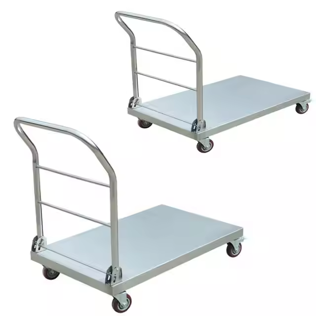 Stainless Steel Flat Trolley Mobile Cart With Foldable Design Stainless Steel Square Tube Hotel Room Airline Kitchen