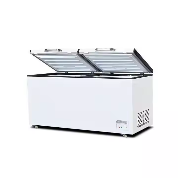 large capacity small showcase display chest freezer for restaurant frozen food with stainless steel and sliding glass door